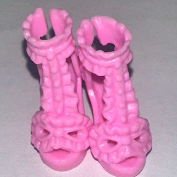 Mattel Barbie Doll Stiletto Heel Pink Masquerade Mask Ankle Ruffle Fashion Shoe - Picture 1 of 6